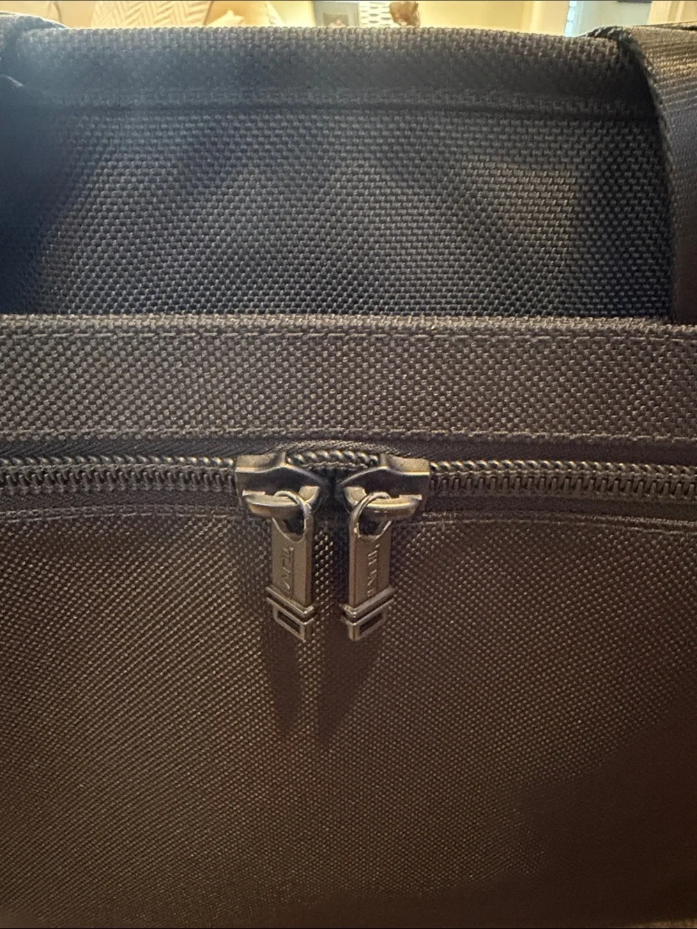Tumi Black Nylon Briefcase with Dual Front Pockets and Leather Tag